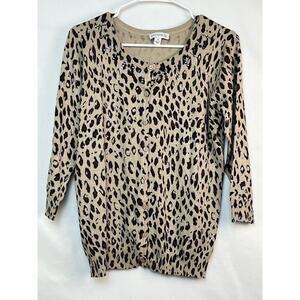Susan Graver Cardigan Sweater Button Front Animal Leopard Print Sequin Med